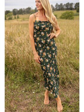 THE WORKSHOP Green Floral Maxi Dress Size Medium NEW NWT